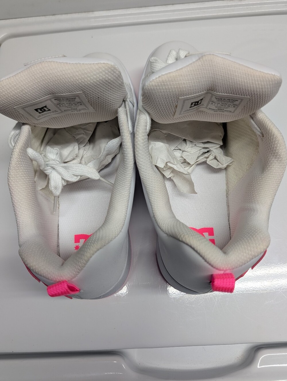 DC White Sneakers with Hot Pink Logo Accent - Picture 6 of 6